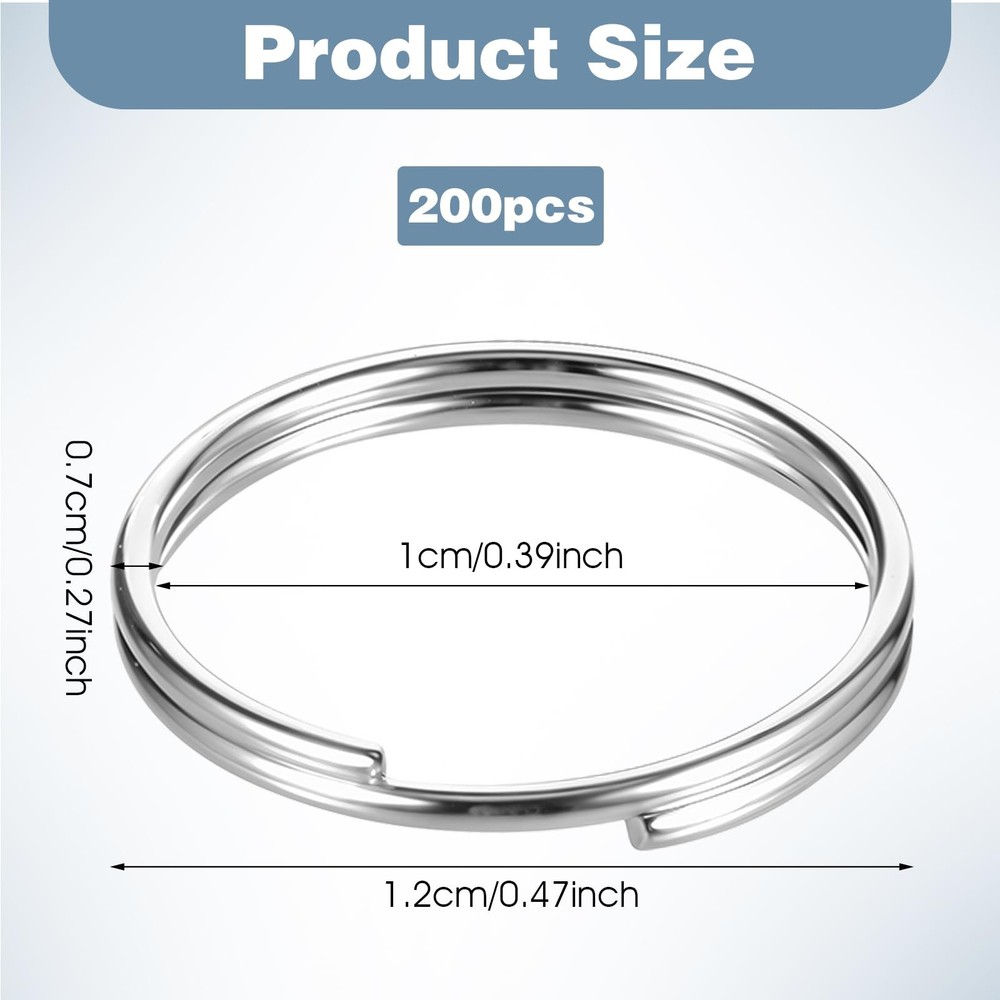 200pcs 1/2" Small Split Ring for Keychains, Stainless Steel Double Sliver