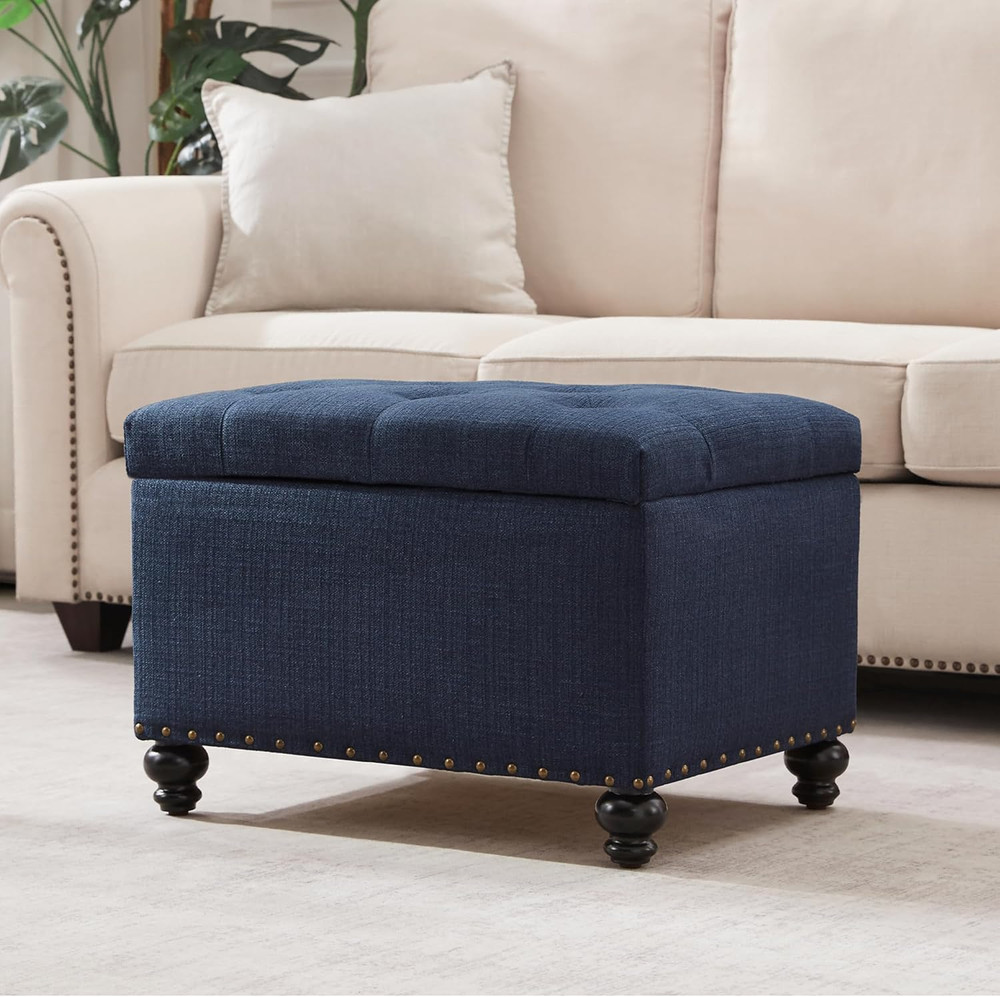 Small Ottoman with Storage, Upholstered Button Tufted Bench, 24" Rectangle Stora