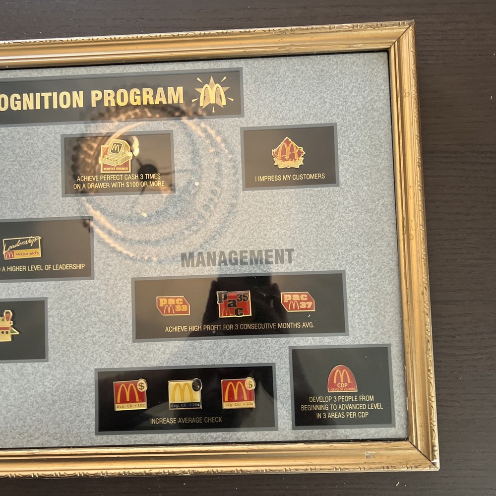 25”x13” Framed McDonald’s Recognition Program Display Pin Set With 25 Pins