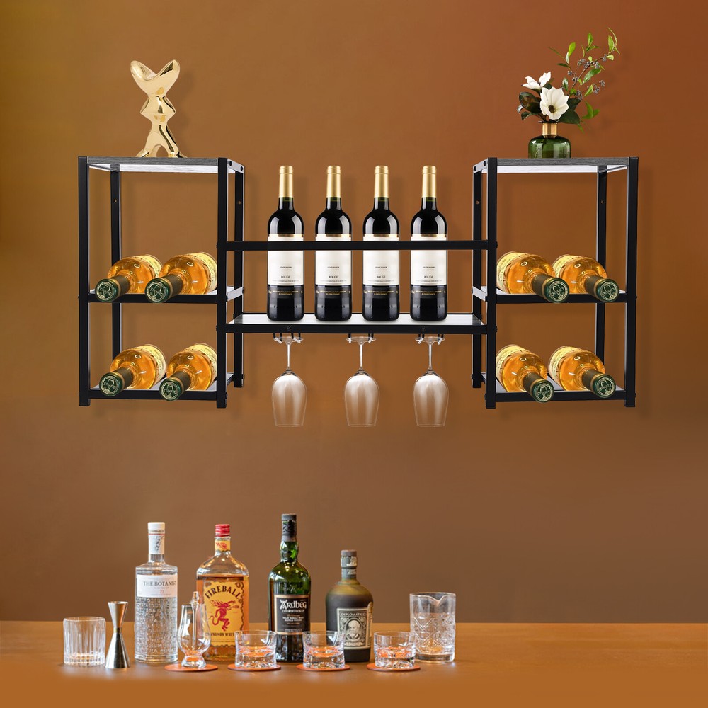 3-tiers Wine Rack Wall Mounted Wine Storage Display Rack 33-44 lbs Space Saving