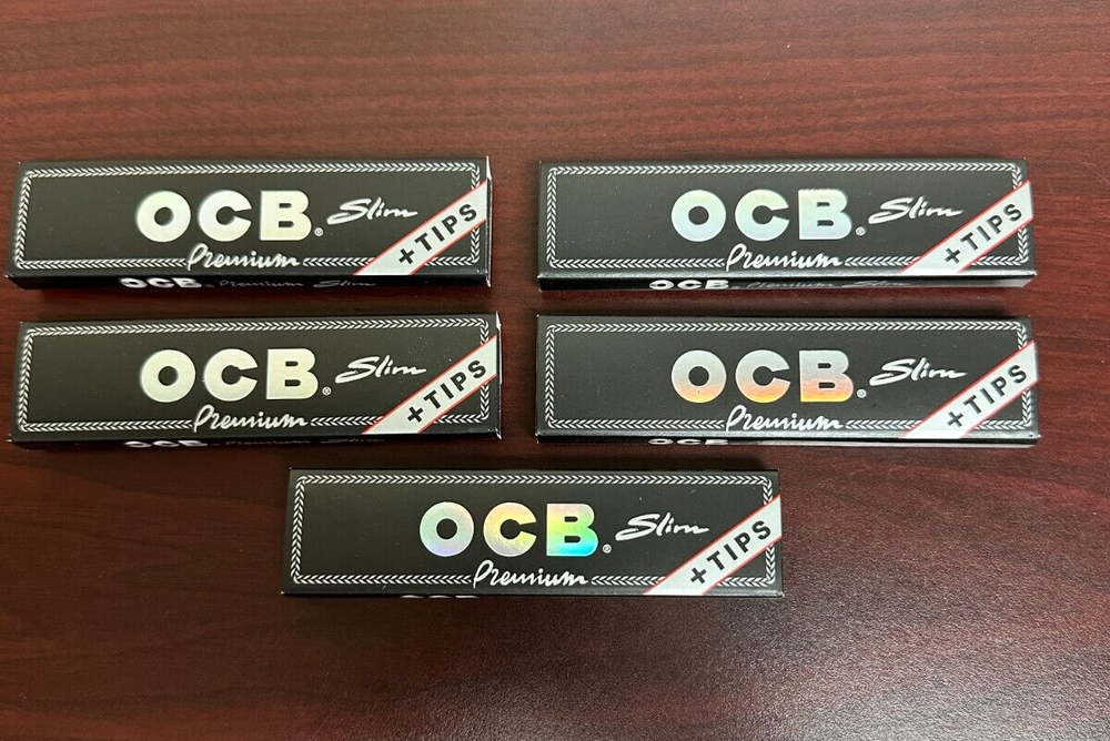 OCB PREMIUM Slim Cigarette Rolling Papers + Tips -5 PACKS