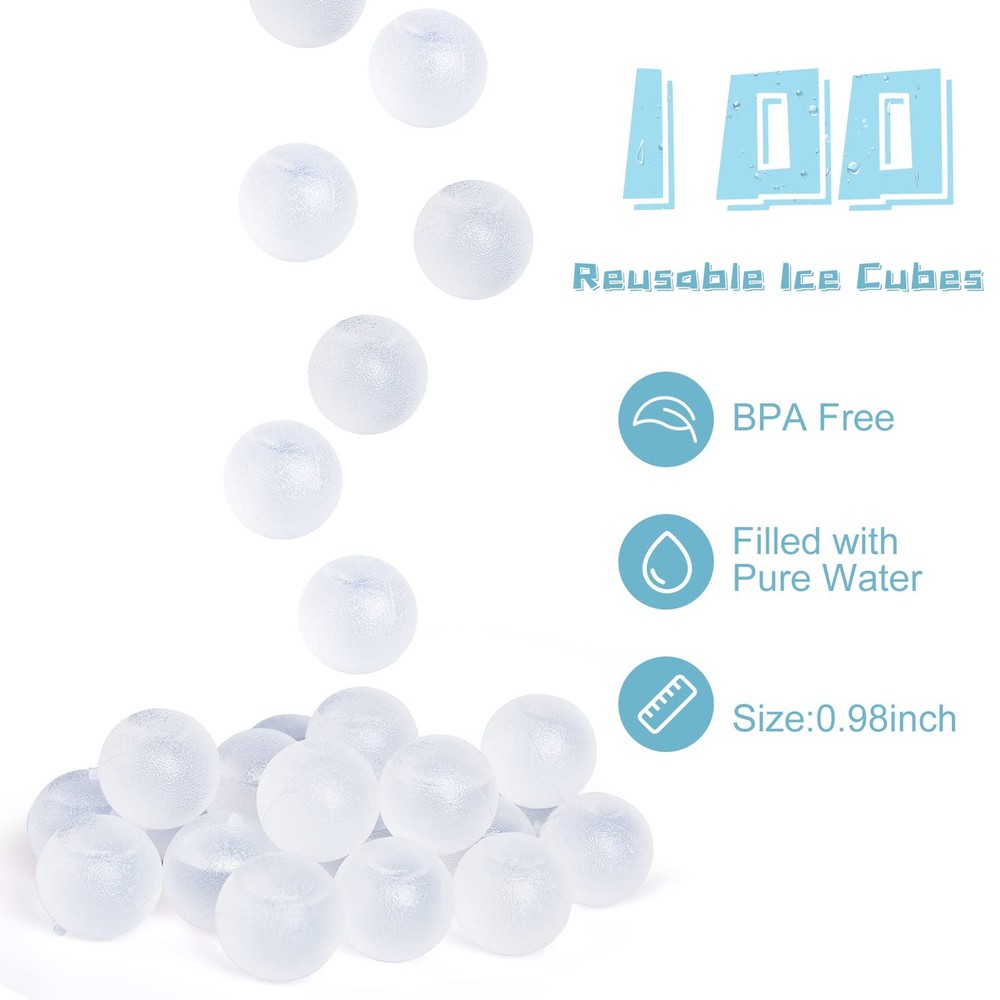 100 Pack Reusable Ice Cube for Drinks, Clear Round 100 Pack, Transparent