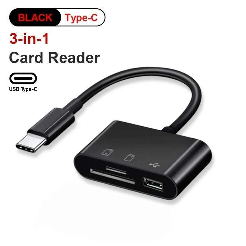 3-Port Usb-C/Micro USB Card Reader, Data Transfer Reader, Storage Card Reader wi