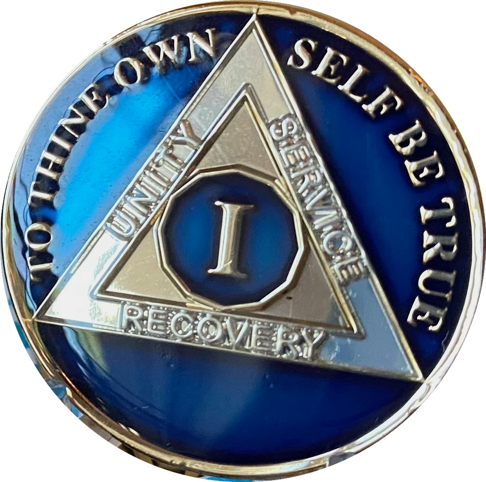 1 - 40 Year AA Medallion Midnight Blue Tri-Plate Sobriety Chip