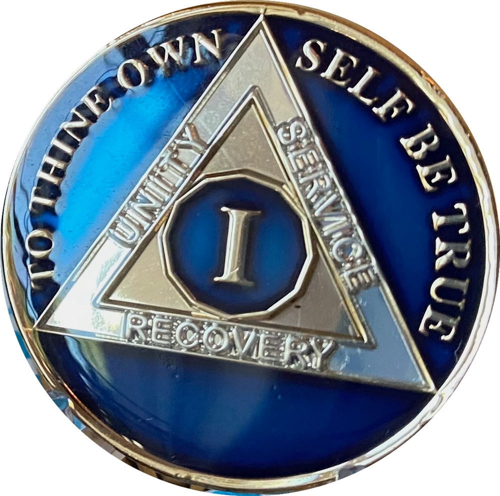 1 - 40 Year AA Medallion Midnight Blue Tri-Plate Sobriety Chip