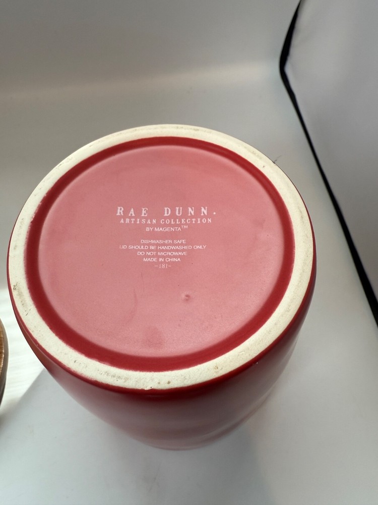 Rae Dunn Red Cocoa Storage with Wood Lid