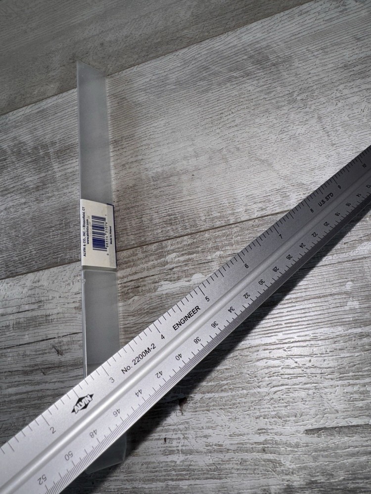 Alvin 2200M-2 Triangular Metric Scale Ruler Aluminum Graduations 12" Case