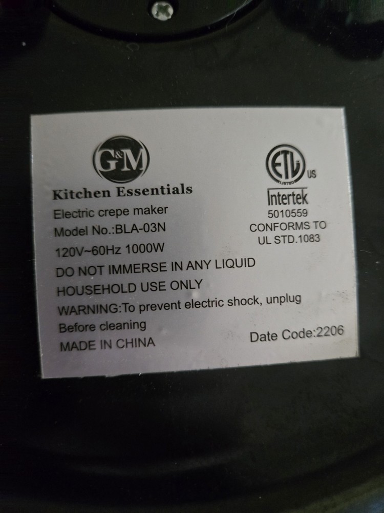 G&M Kitchen Essentials electric crepe maker.
