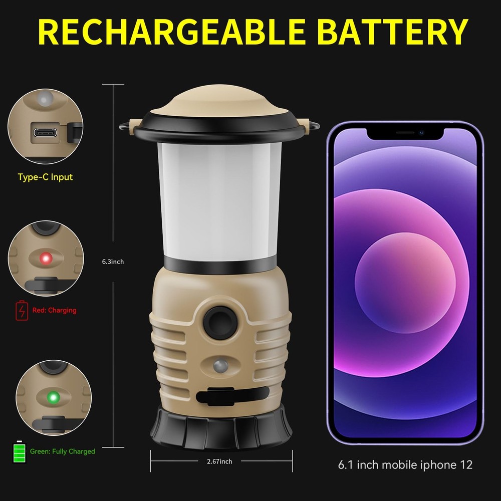 Camping Lantern Rechargeable, Portable LED - Battery coffee