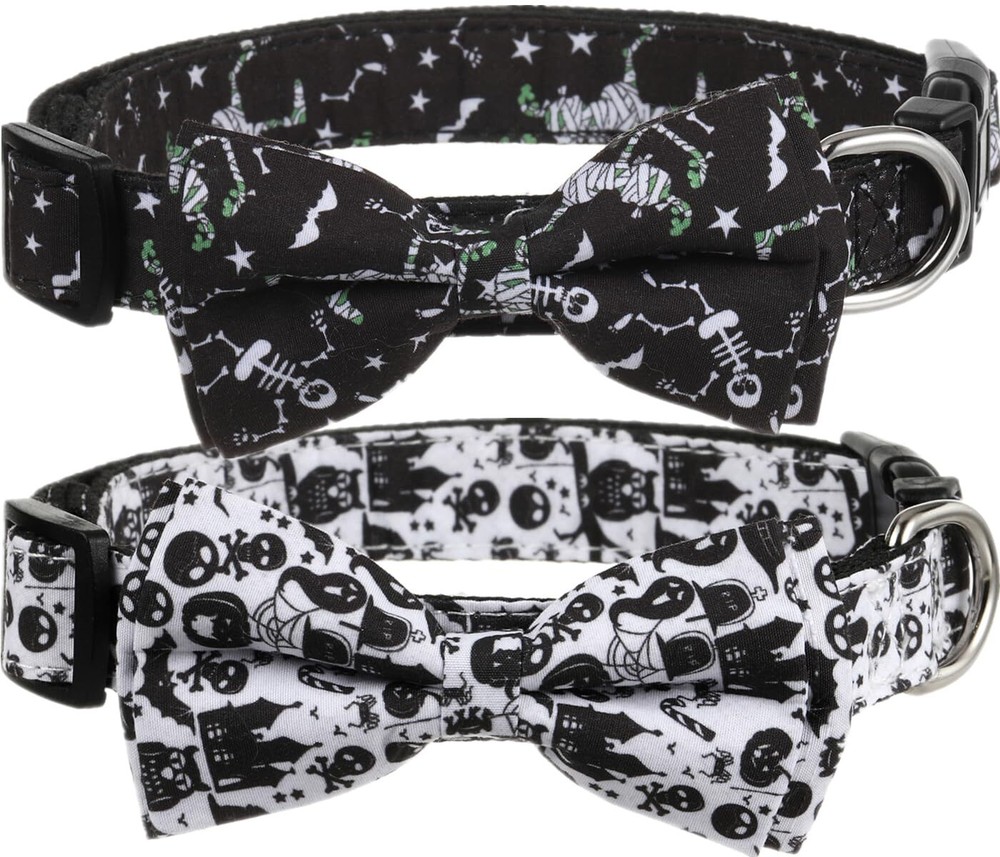 Halloween Dog Bow Tie Collar 2 Pack Quick Release Spooky Collar for Medium Si...