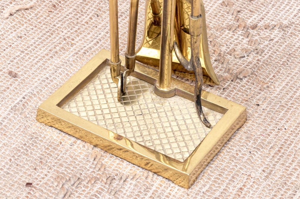 Vintage Brass Fireplace Tool Set—4 Pieces