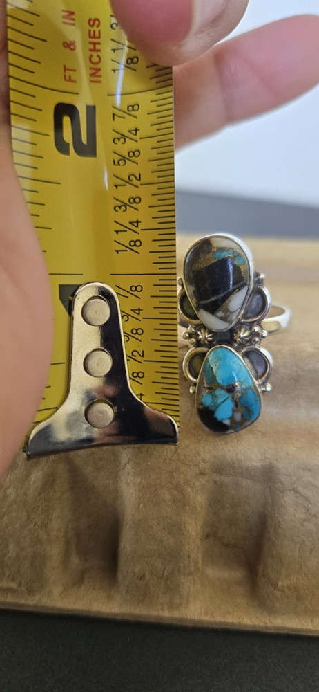925 Sterling Silver Turquoise Adjustable Ring Western, Boho Style