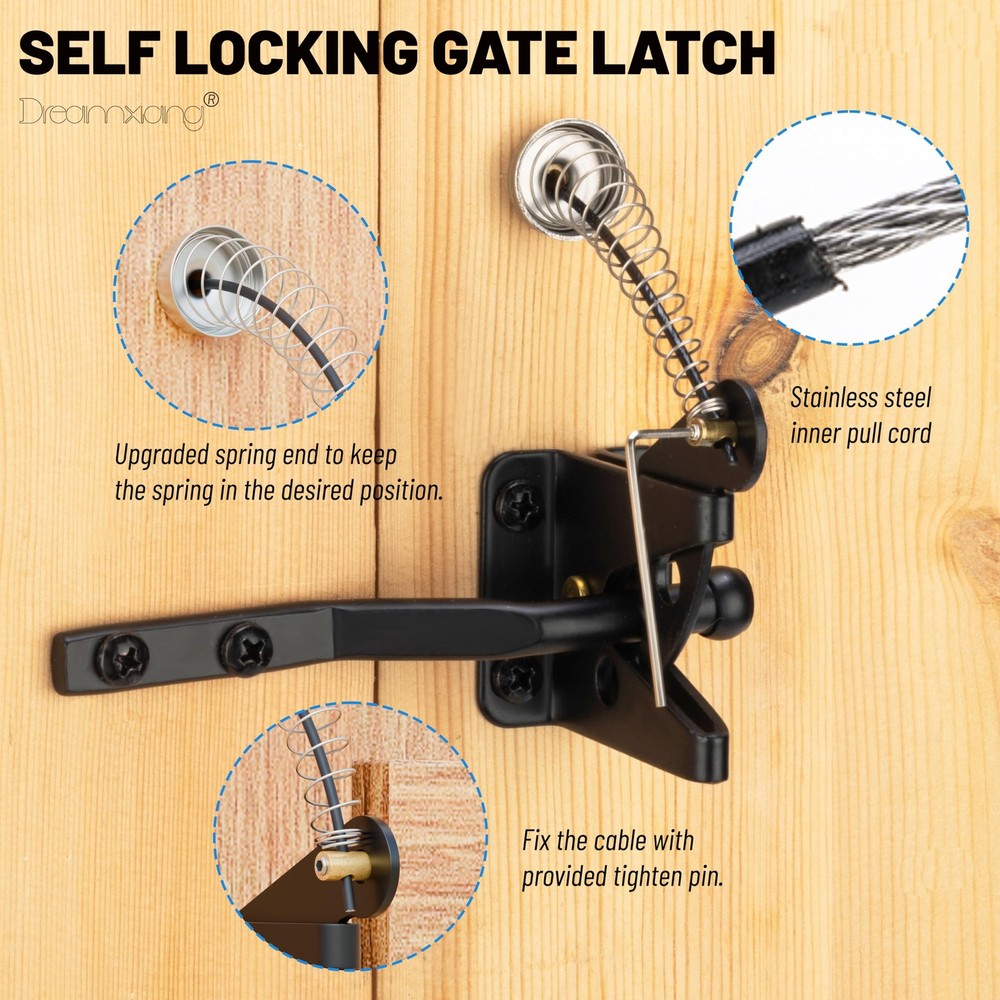 Self Locking Gate Latches with Spring Cable Pull, Latch Pull