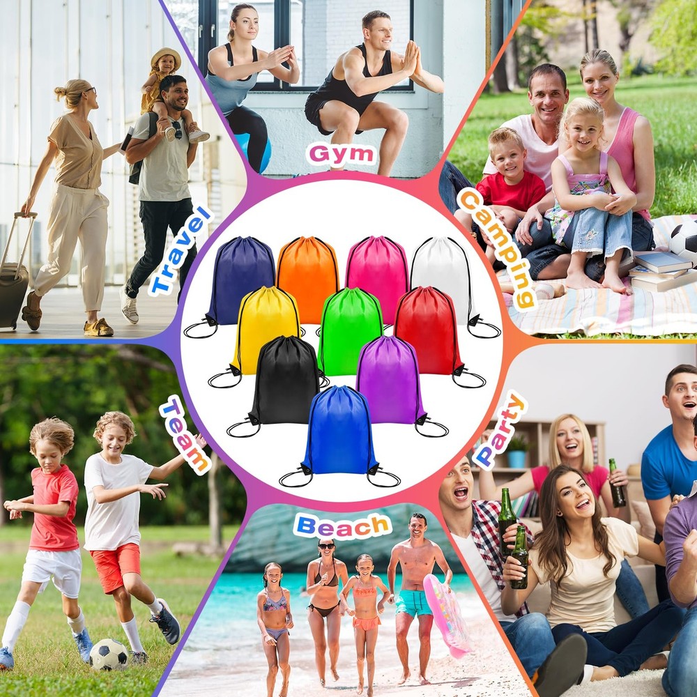 PUREZON 100 Pcs Drawstring Backpack Bulk,10 Colors One Size, Multicolor