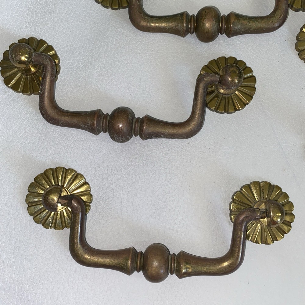 Vintage MCM Drawer Drop Pull Handle Sunburst 5” Brass Lot Of 7