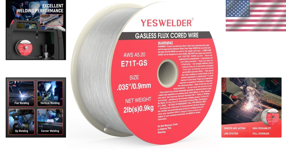 Flux Core Gasless MIG Wire 035 Inch Diameter 2 Pound Strong ABS Plastic Spool