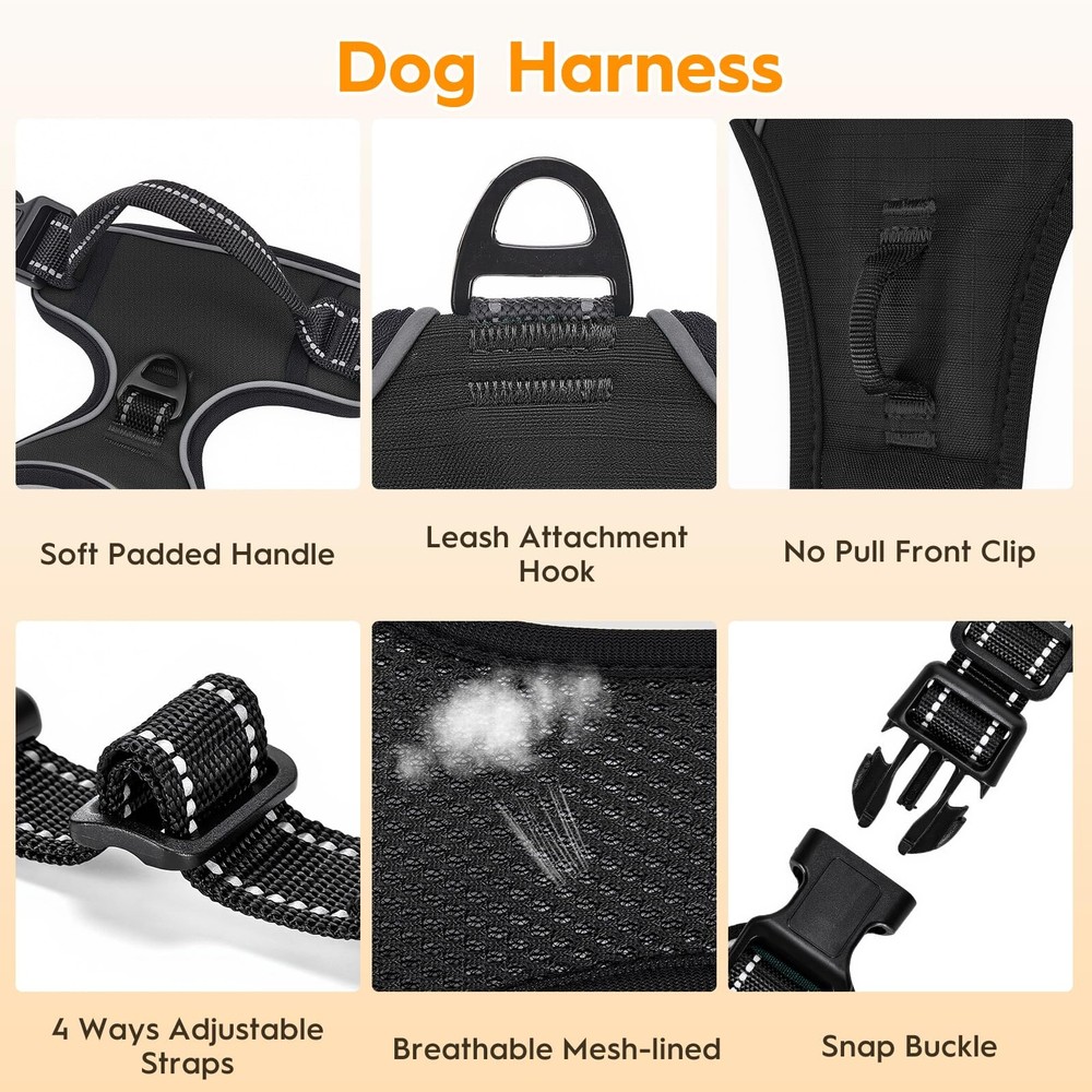 No Pull Dog Harness, No Chock Reflective Adjustable Soft Padded Pet Vest with...