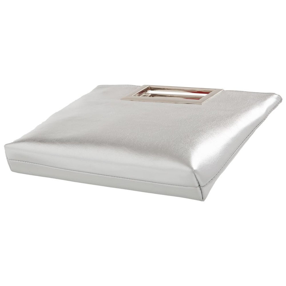 Crushed Metallic Top Handle Clutch Silver50