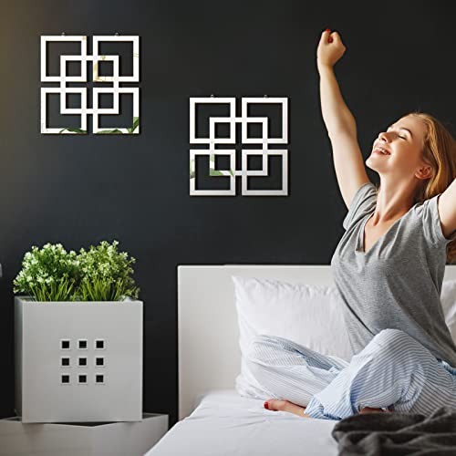 Wall Mount Home Mirror, 2 Pieces Square Decorative Mirror for Mirrored Silver