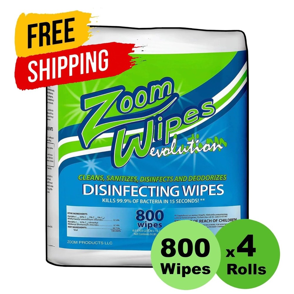 Zoom Bulk Gym Evolution Wipes, 3200 Count, 4 Rolls per case , 800 Wipes Per Roll