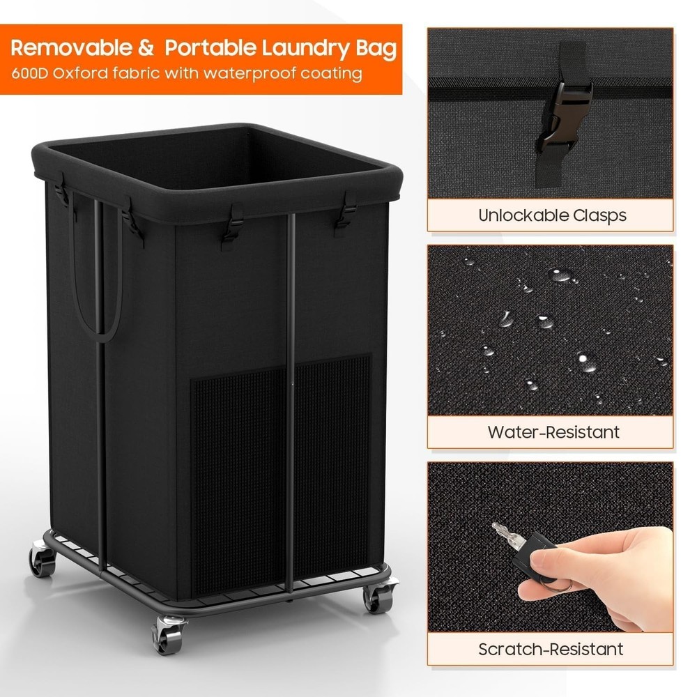 150L Laundry Hamper with Wheels, Rolling Laundry Basket with Metal Frame and ...