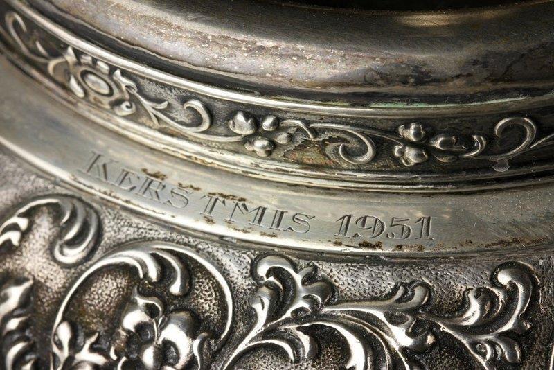Large Impressive Dutch Repousse Silver Ashtray
