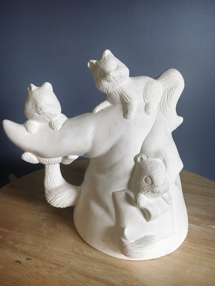 3 Racoons on a Witch Hat- Halloween Unpainted Ceramic Bisque
