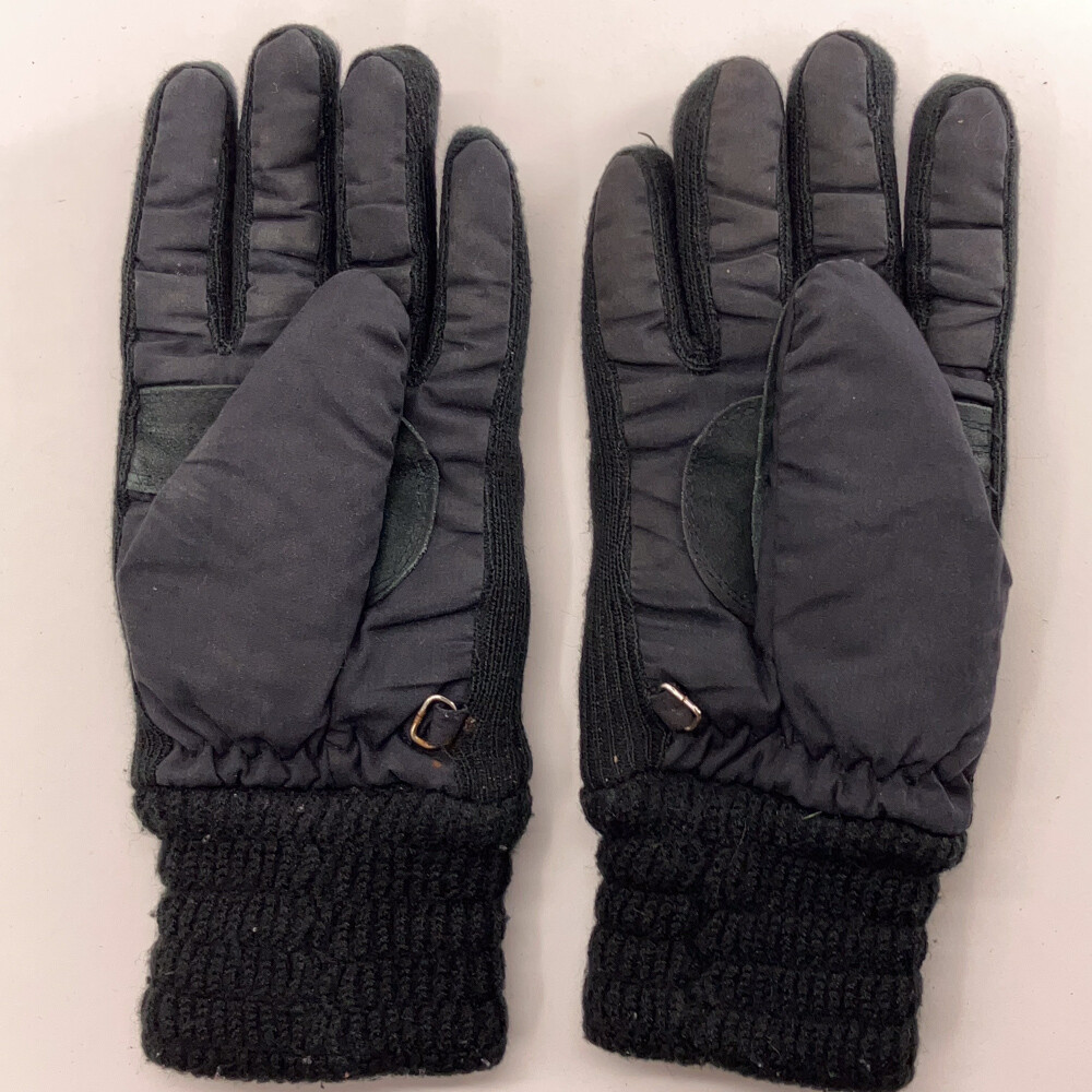 Retro Black Knit And Polyester Ruffled Winter Gloves Thinsulate Lining