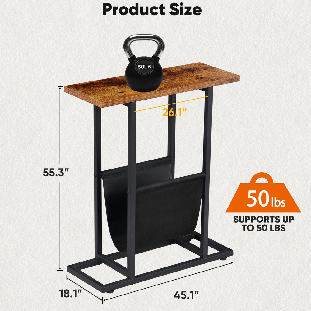 2PCS Narrow Sofa Side End Table Snack Bedside Table Storage Holder Rustic Brown