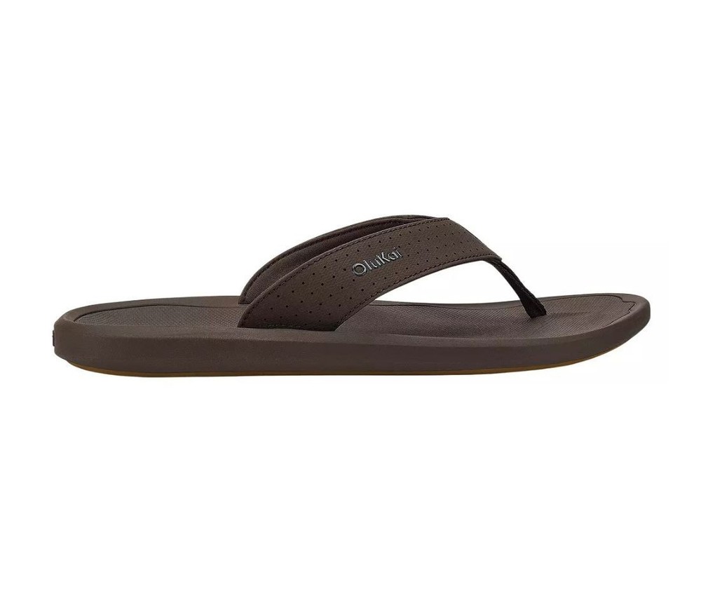 OluKai Men's Ki'i Flip Flop, Dark Java/Dark Java