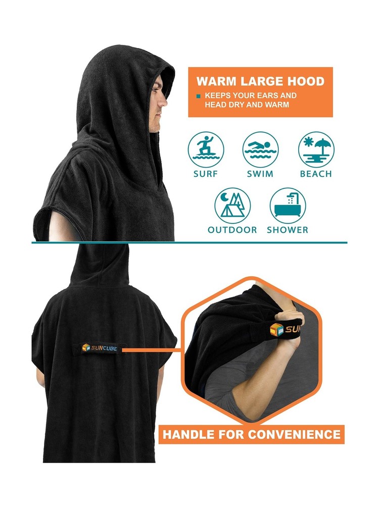 SUN CUBE Surf Poncho Changing Robe with Hood | Absorbent Quick Dry Microfiber...