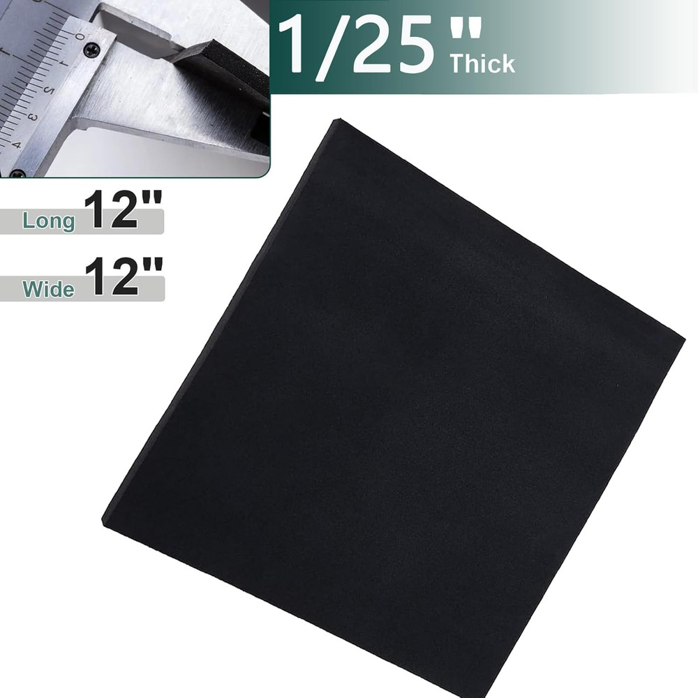 Silicone Rubber Sheet, 60A, 1/25 (.04") Thick, 12" W X 12" L, Black, Rectangular