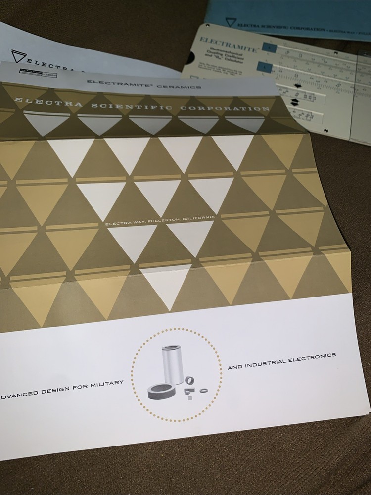 Electramite Electromechanical Coupling Coefficient and Qm Slide Rule & Ephemera