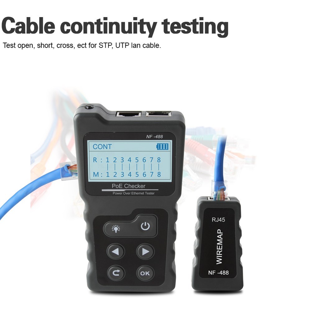 NF-488 Network Cable Tester Poe Checker Continuity Tester Loop-Back Test