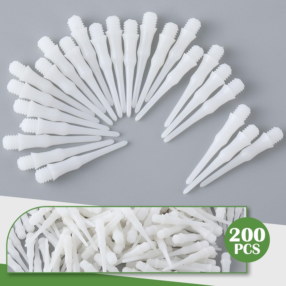 VioraWhite 200 Pack 2BA Thread Soft Tip Dart Points Plastic Replacement White