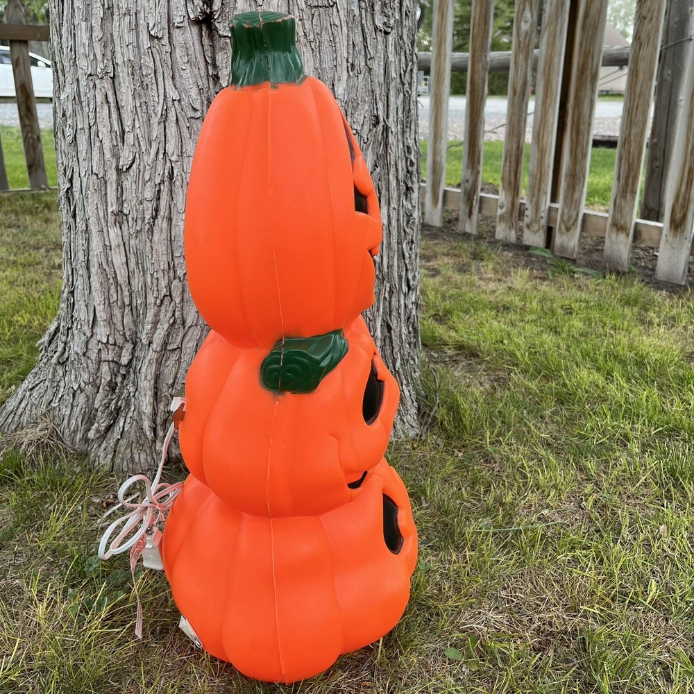 Vtg 22" General Foam Stacked Pumpkin Blow Mold Jack-O-Lantern Stack Lighted