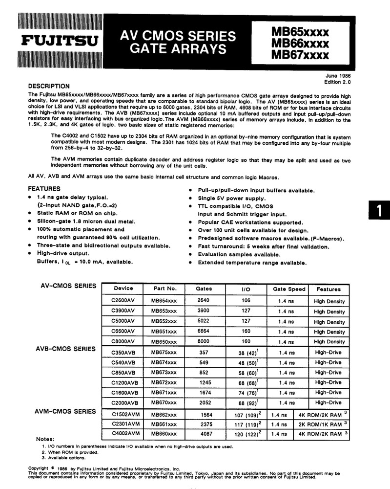 MB66VH235B Fujitsu CMOS Gate Array