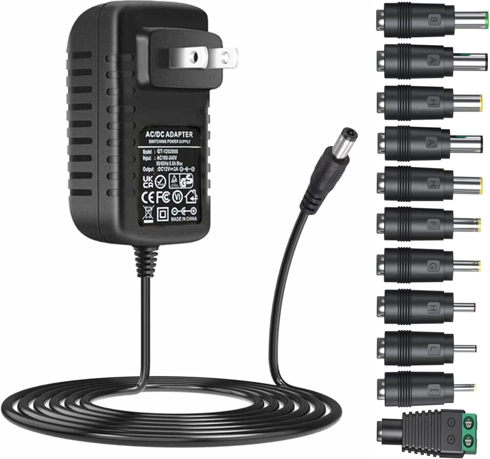 Lightweight 24W Universal AC Adapter DC12V 2A with 11 Tips for Multiple Devices