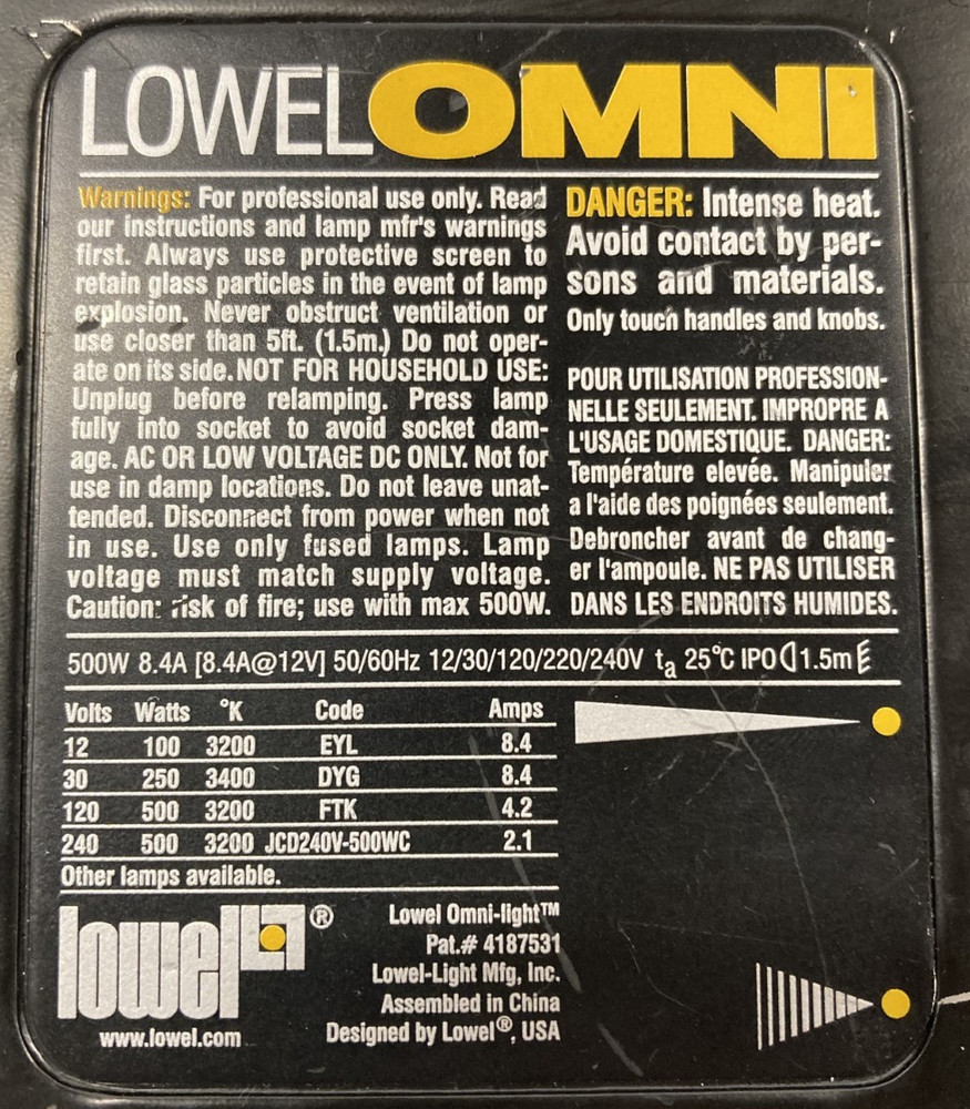 Lowel Omni Focusing Quartz Light (Unit Only)