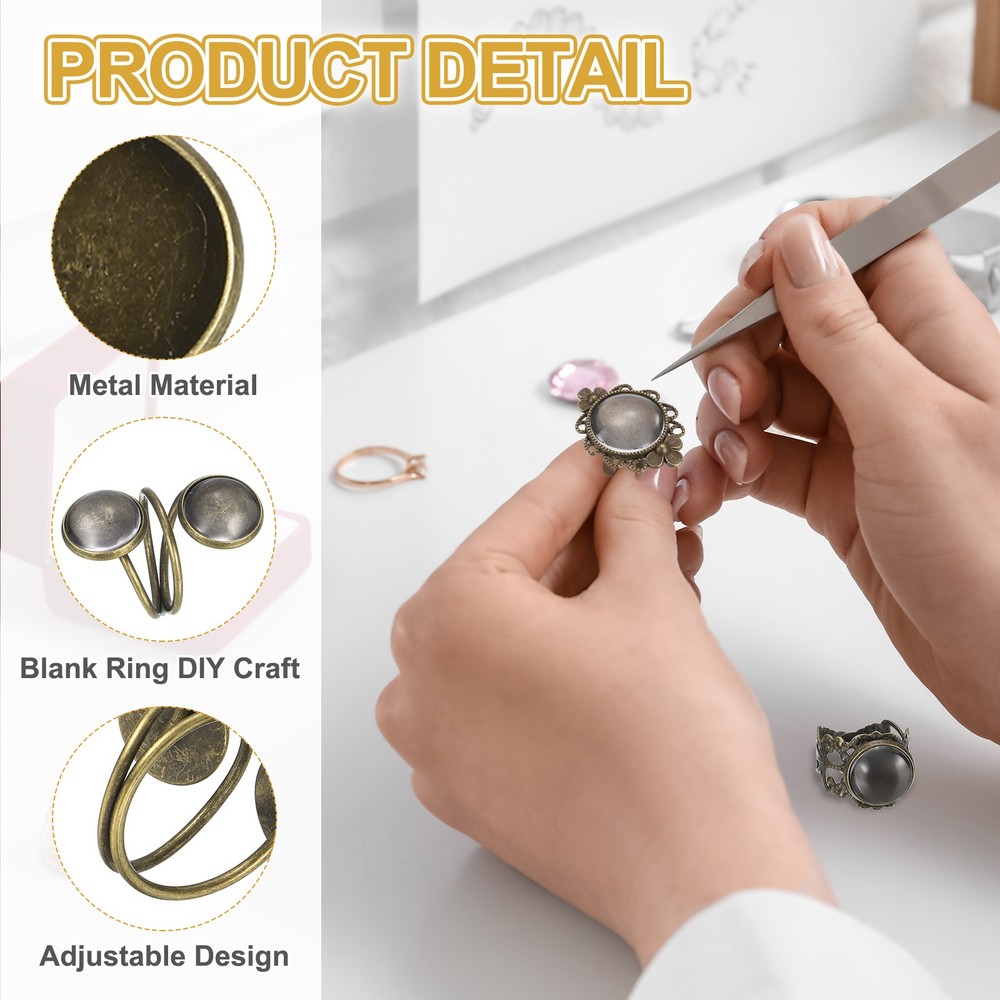10Pcs 12mm Ring Blank Base with 20Pcs Cabochon(Bronze)
