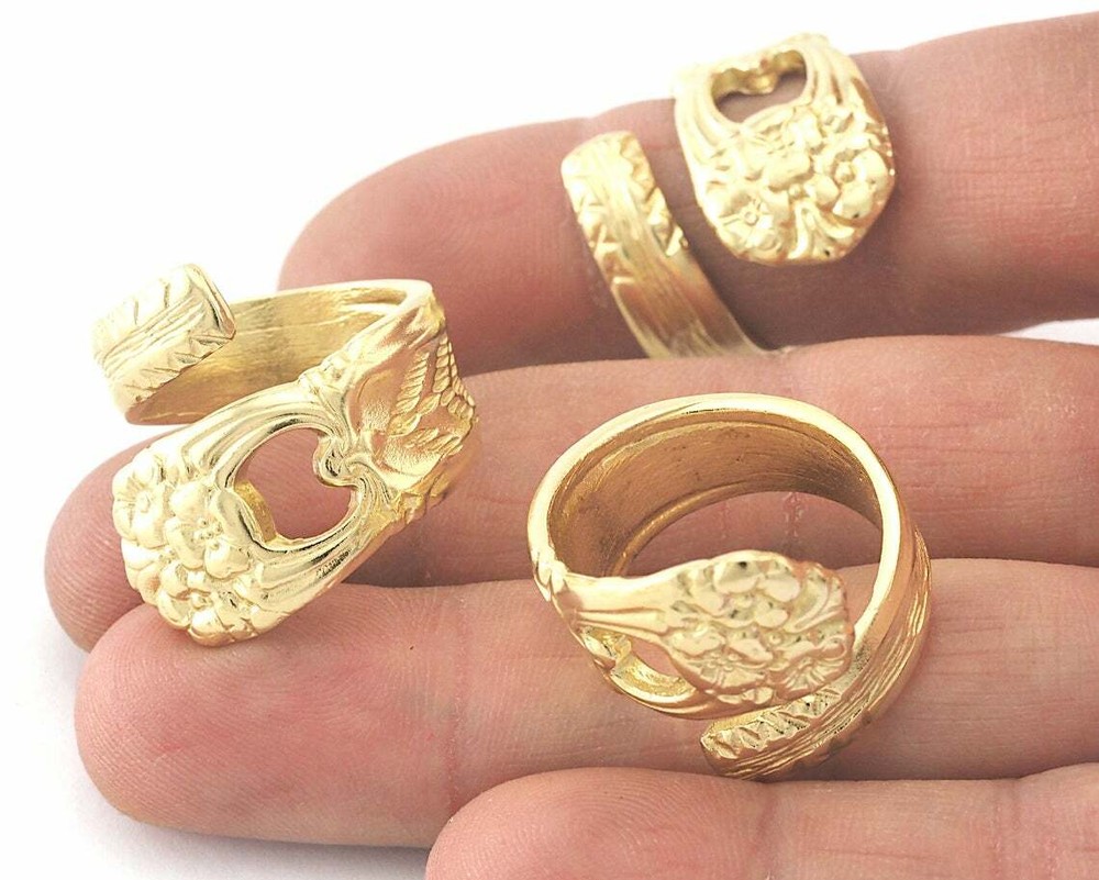 Spoon Ring Flower Patterned Adjustable Ring Raw Brass 18mm 8US inner size 4050