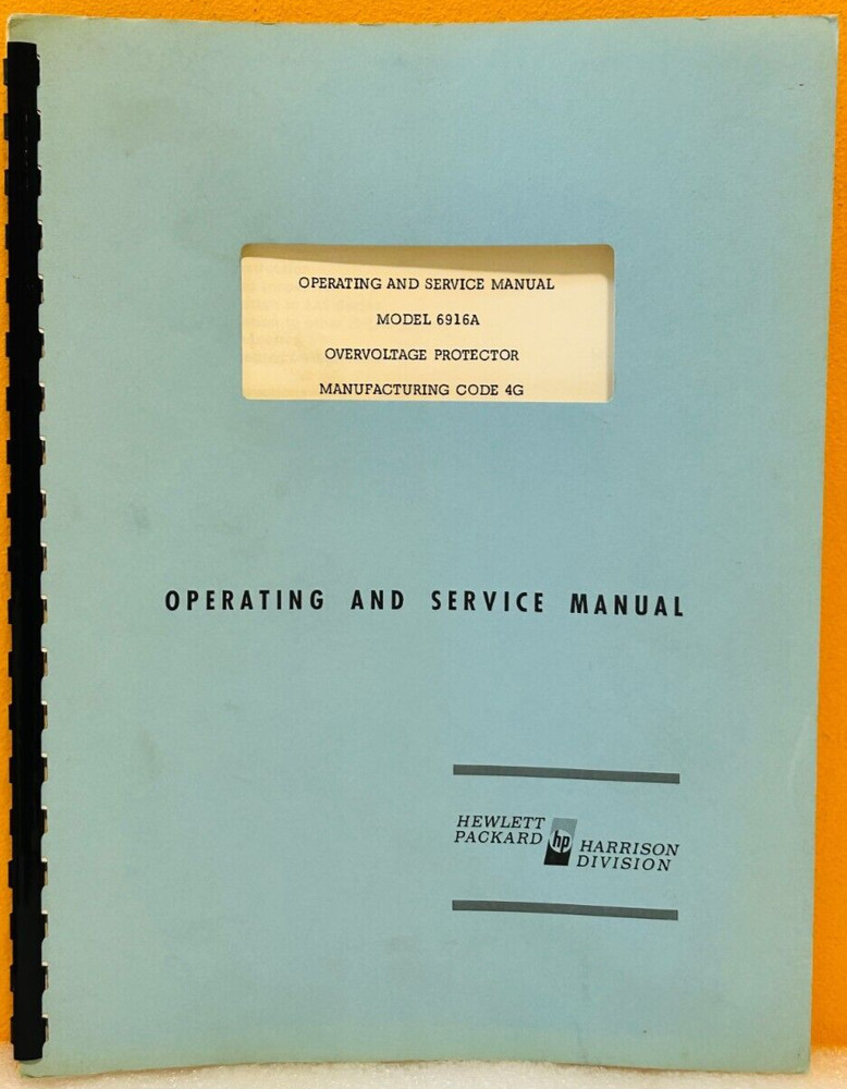 HP Agilent 1966 Model 6919A Overvoltage Protector Man. Code 4G Service Manual.