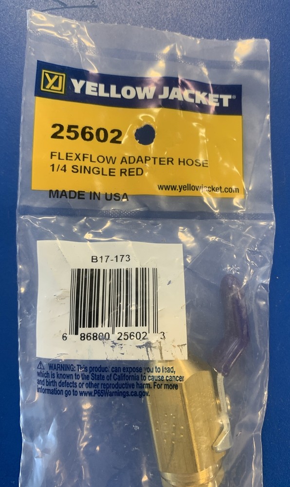YELLOW JACKET 1/4" RED FLEX FLOW ADAPTER W/ VALVE 25602
