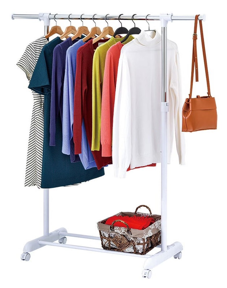 Mainstays Adjustable Metal Rolling Garment Clothes Rack, Chrome & White