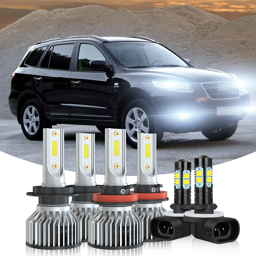 For Hyundai Santa Fe 2007-2012 Combo 6x LED Headlight Hi-Lo Fog Light Kit 6000K