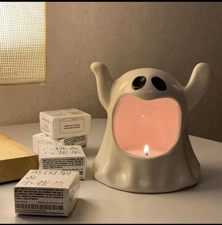 Halloween Candle Holder Ceramic Candlesticks with Spooky Ghost Shape Table Decor