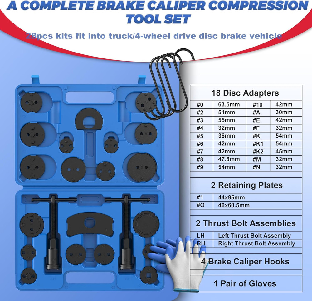 Heavy Duty Brake Caliper Compressor Tool Set – 28 Pieces