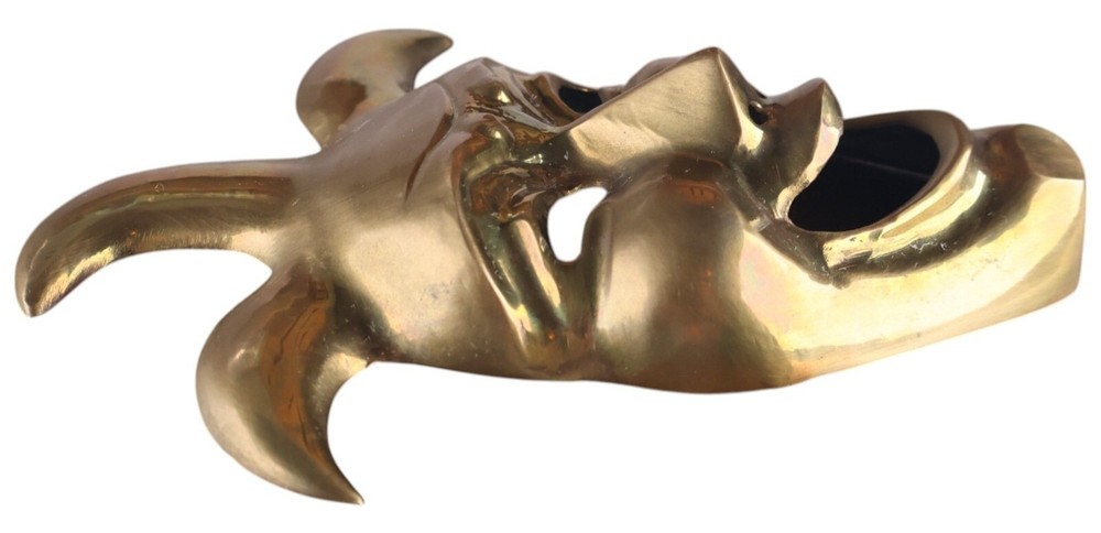 Vintage Solid Brass Jester Comedy Mask Wall Hanging India 8" Sculpture