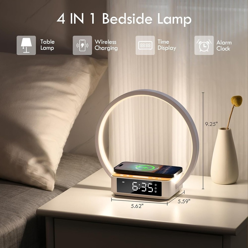 Dimmable Touch Lamp with Sunrise Wake-up Light and Fast Wireless Charging