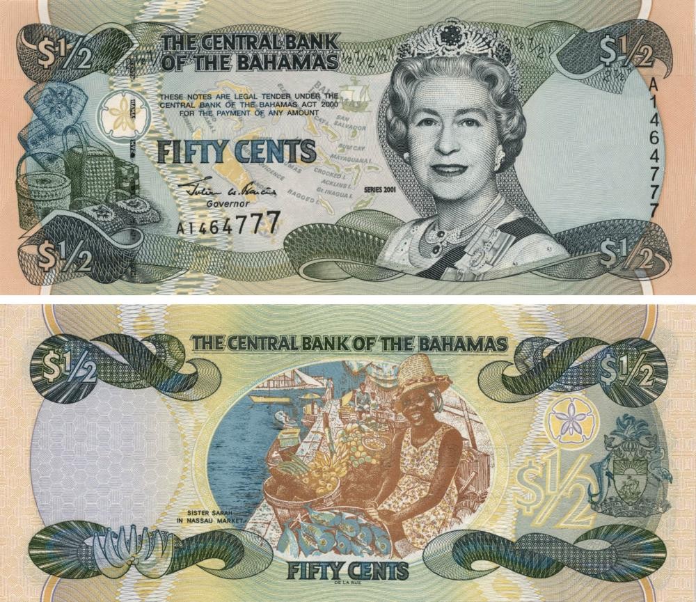 Bahamas 1/2 dollar 2001 UNC (P68)